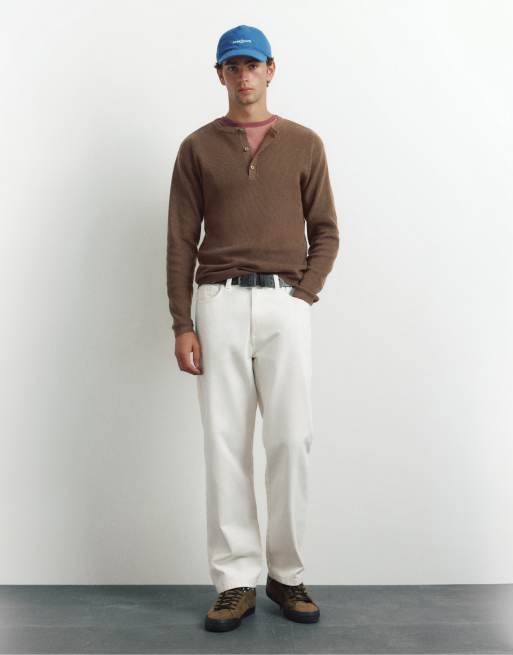 Pull&Bear tröja med henley-ringning i chokladbrun, 4 av 7