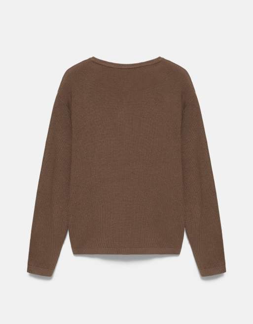 Pull&Bear tröja med henley-ringning i chokladbrun, 7 av 7