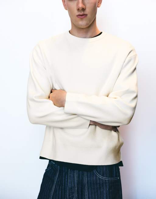 Pull&Bear tröja med rund halsringning i ecru/beige, 3 av 7