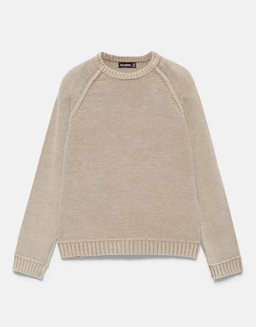 Pull&Bear tröja med tvättad finish i taupe, 6 av 7