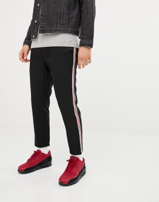 black trousers red side stripe