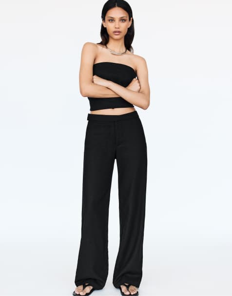 Pull&Bear trousers with crossover waist in black