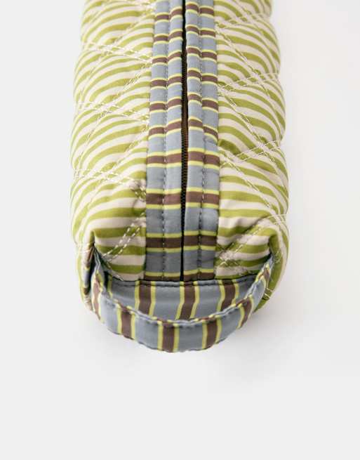 Pull&Bear trousse de toilette matelassée à rayures verte, 3 de 4