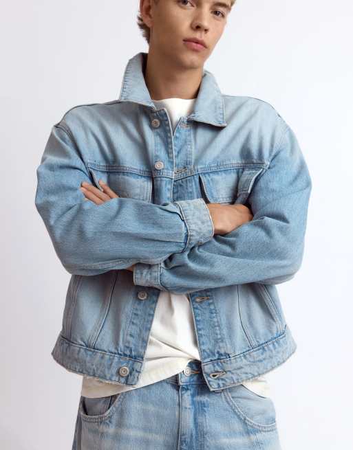 Pull&Bear Trucker denim jacket in pale indigo, 3 of 7