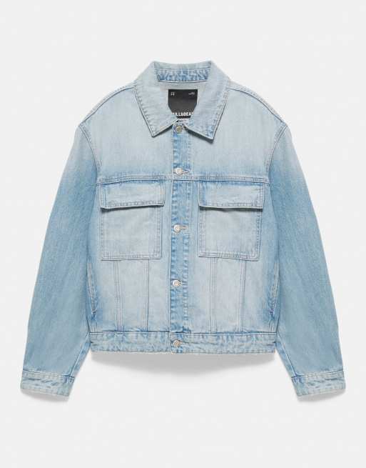 Pull&Bear Trucker denim jacket in pale indigo, 7 of 7