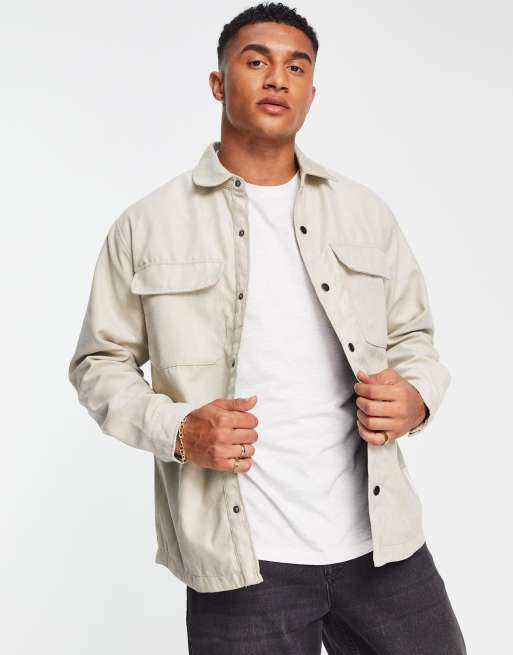 Pull&Bear – Trucker-Jacke aus Wildlederimitat in Ecru