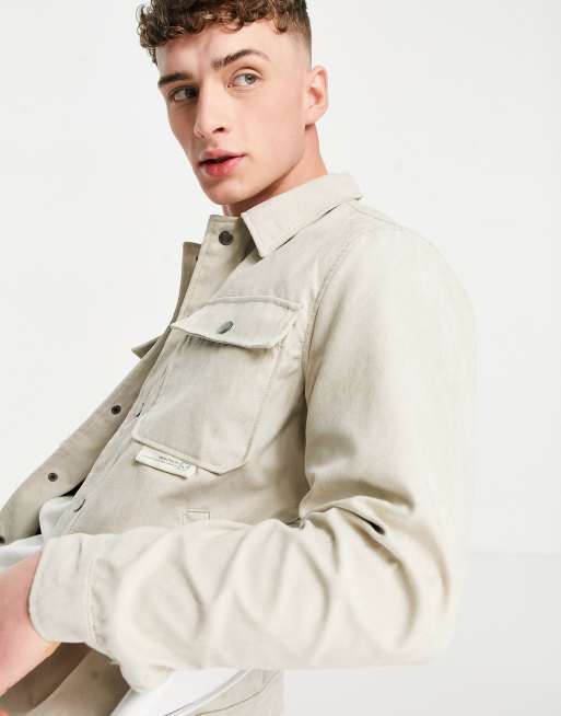 Pull Bear trucker jacket in beige faux suede