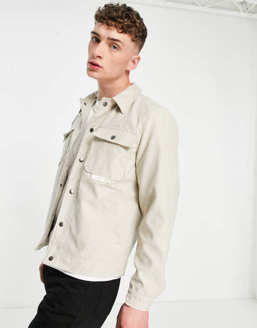 Pull Bear trucker jacket in beige faux suede