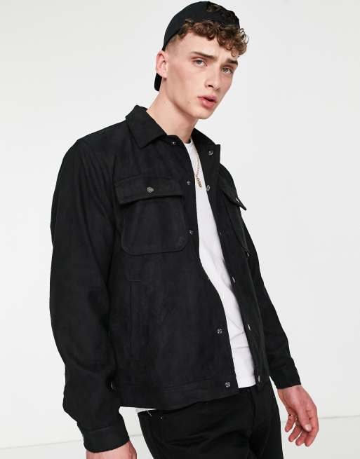 Black suede shop trucker jacket mens