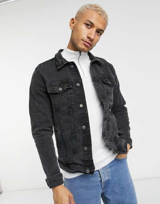 Pull&Bear trucker jacket in borg collar in light wash