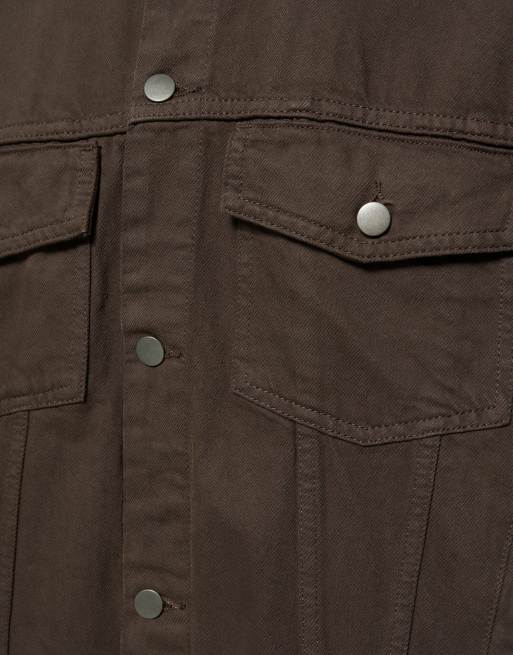 Pull&Bear Trucker jacket in brown, 4 of 5