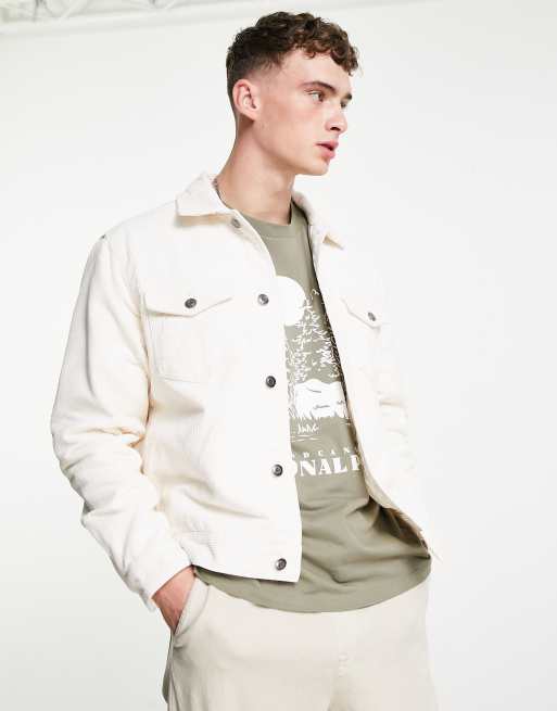 Pull&Bear trucker jacket in ecru | ASOS