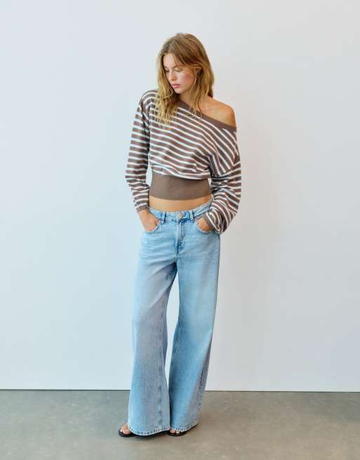 Pull&Bear trui met asymmetrische hals in bruin, 4 van 4