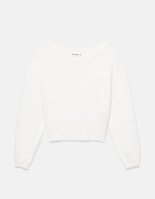 Pull&Bear - Trui met boothals in beige, 6 van 7