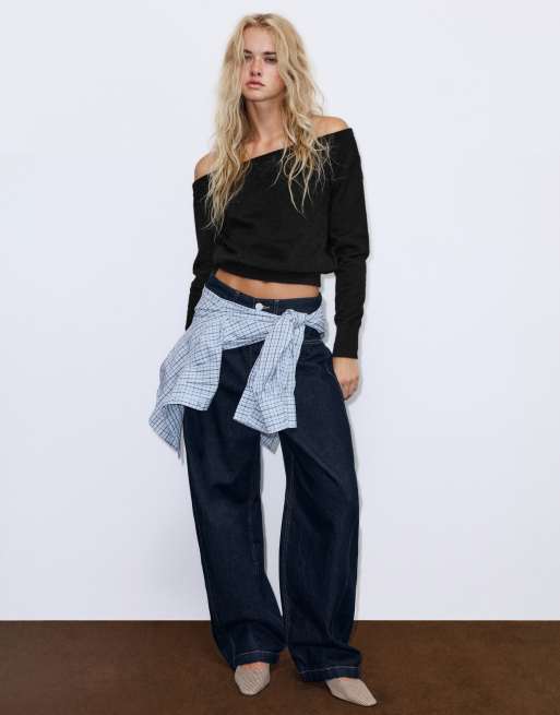 Pull&Bear trui met boothals in zwart, 4 van 7