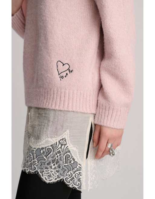 Pull&Bear - Trui met geborduurde hartjes in roze, 2 van 4
