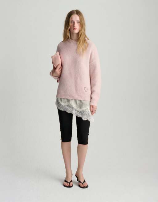 Pull&Bear - Trui met geborduurde hartjes in roze, 3 van 4