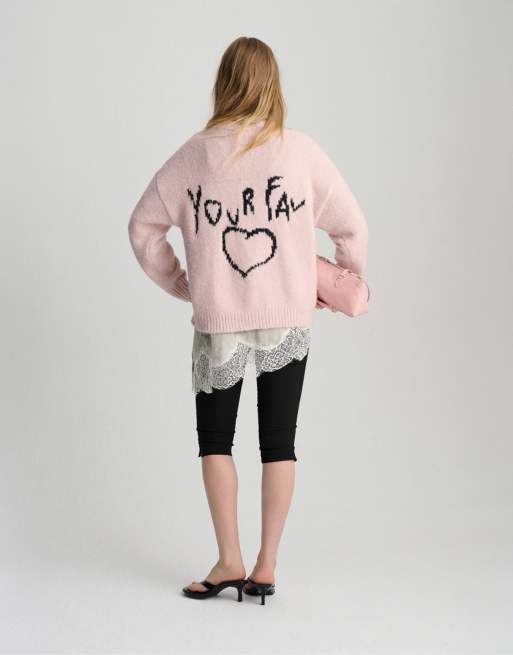 Pull&Bear - Trui met geborduurde hartjes in roze, 4 van 4