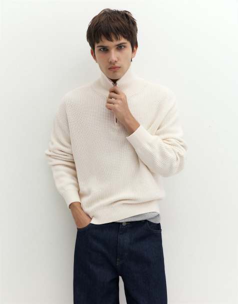 Pull&Bear trui met halve rits in gebroken wit - view 1