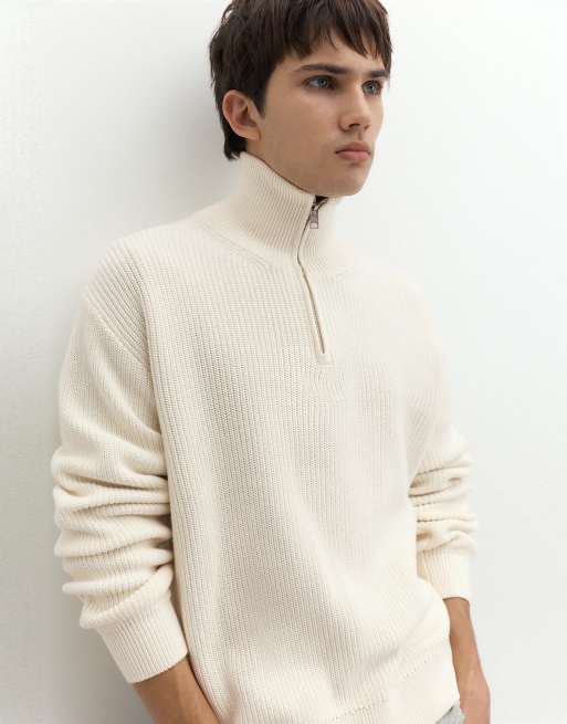 Pull&Bear trui met halve rits in gebroken wit, 3 van 7