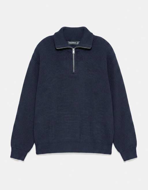 Pull&Bear trui met halve rits in navy, 6 van 7