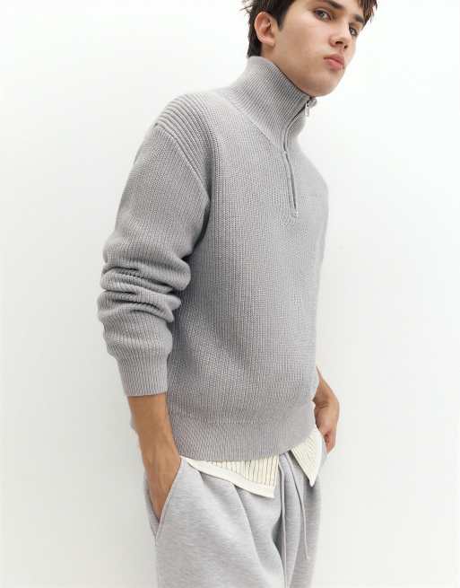 Pull&Bear trui met halve rits in navy, 3 van 7