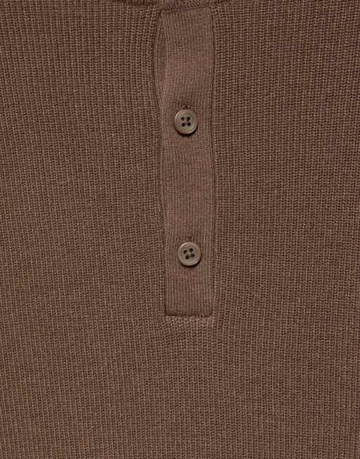Pull&Bear trui met Henley-hals in donkerbruin, 6 van 7