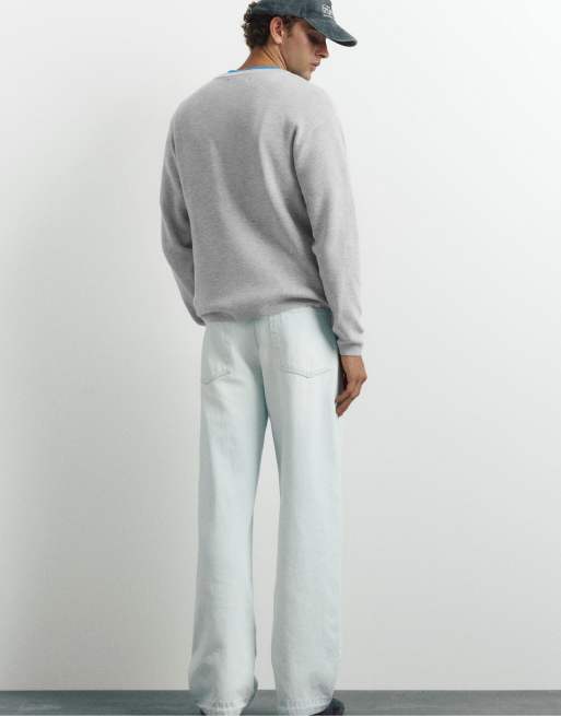 Pull&Bear trui met Henley-hals in gemêleerd grijs, 2 van 6