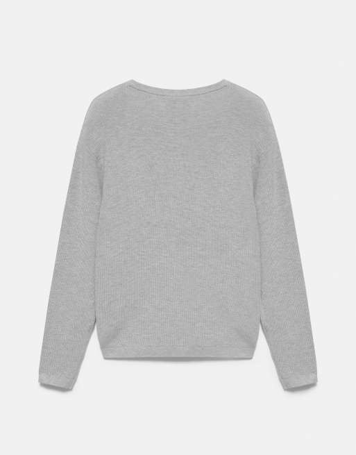Pull&Bear trui met Henley-hals in gemêleerd grijs, 6 van 6
