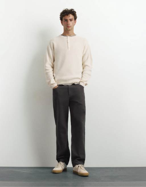 Pull&Bear trui met Henley-hals in wit, 4 van 7