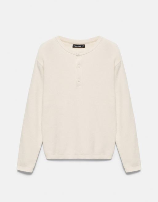Pull&Bear trui met Henley-hals in wit, 5 van 7