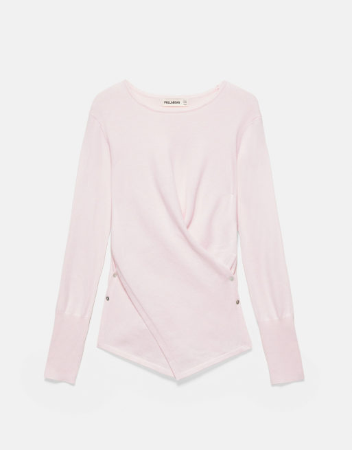 Pull&Bear trui met overslag en knopen in roze, 7 van 7