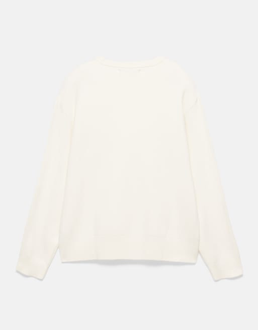 Pull&Bear trui met ronde hals in ecru/beige, 7 van 7