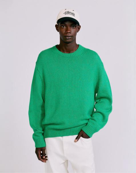Pull&Bear trui met ronde hals in groen - view 1