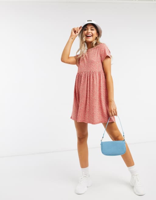 Pull Bear Tshirt Dress In Red Floral Print Asos