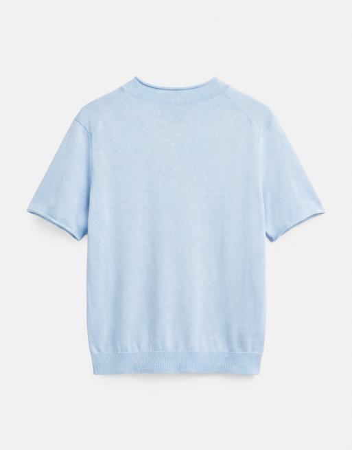 Pull&Bear tætsiddende striktrøje med korte ærmer i pastelblå, 7 af 7