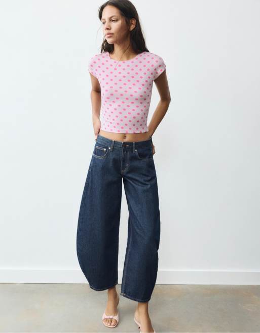 Pull&Bear tætsiddende T-shirt med lange ærmer i rosapink, 4 af 7