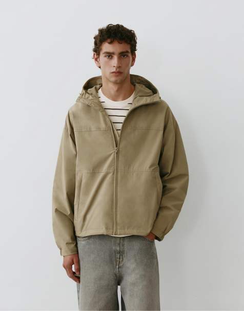 Pull&Bear tunn regnjacka med huva i sand - view 1