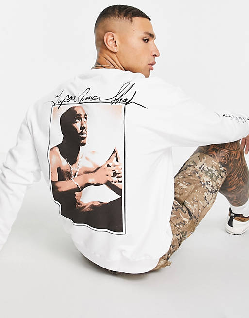 Pull&Bear Tupac crewneck sweatshirt in white | Monroe Clothing