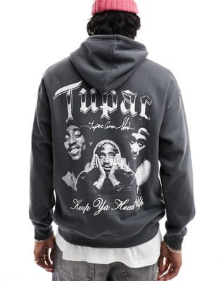 Pull&Bear Tupac hoodie in dark grey