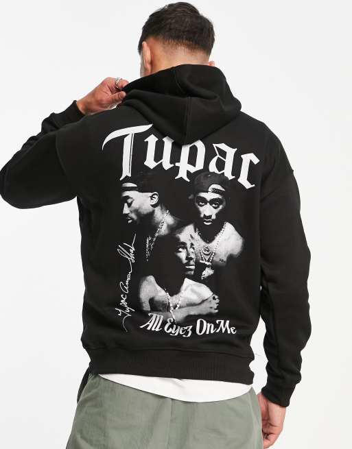 Pull&Bear - Tupac - Hættetrøje med print i sort