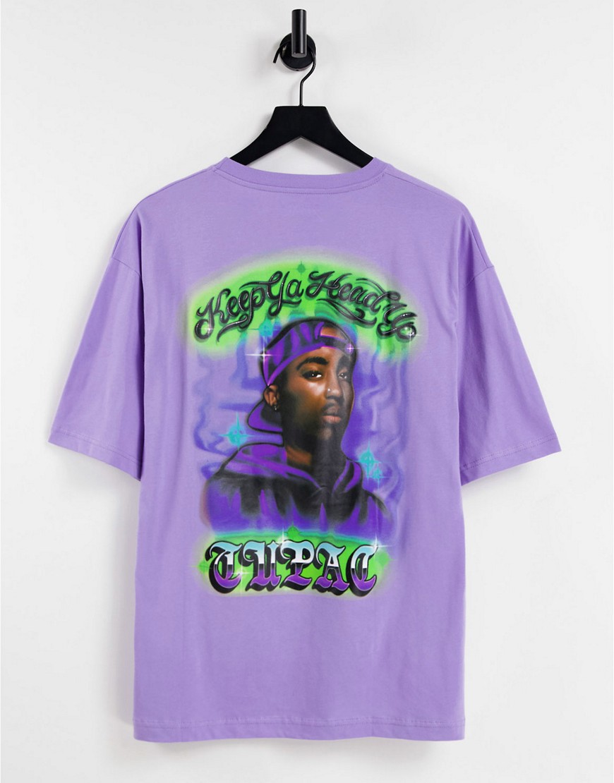 Pull & Bear Tupac t-shirt in purple