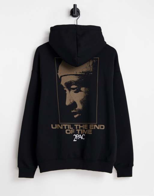 Pull&Bear tupac text print hoodie in black