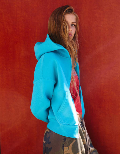 Pull&Bear türkisfarbener Hoodie mit Reißverschluss, 2 von 7