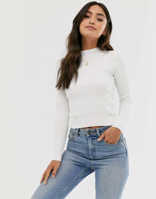 Pull and bear white jumper sale