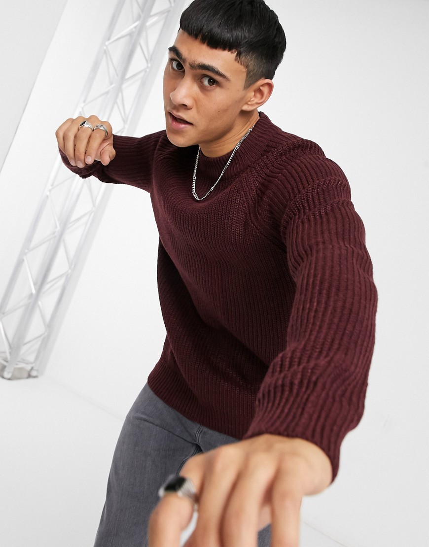 Pull & Bear turtleneck sweater in burgundy-Red