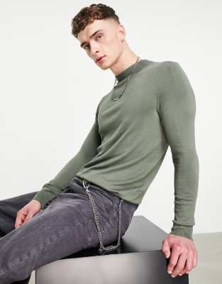 Pull&Bear turtleneck sweater in khaki | ASOS