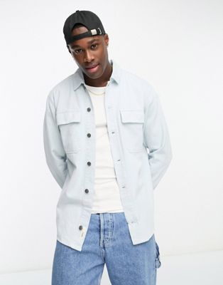 Pull&Bear twill worker shirt in blue - ASOS Price Checker