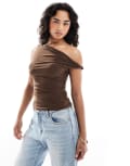 [Pull & Bear] Pull & Bear twisted strap polyamide top in brown M BROWN