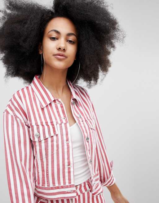 Pull&Bear denim jacket in red stripe, ASOS